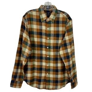 J. Crew Factory‎ Men's S Flannel Shirt Brown Navy Check Long Sleeve Cotton New